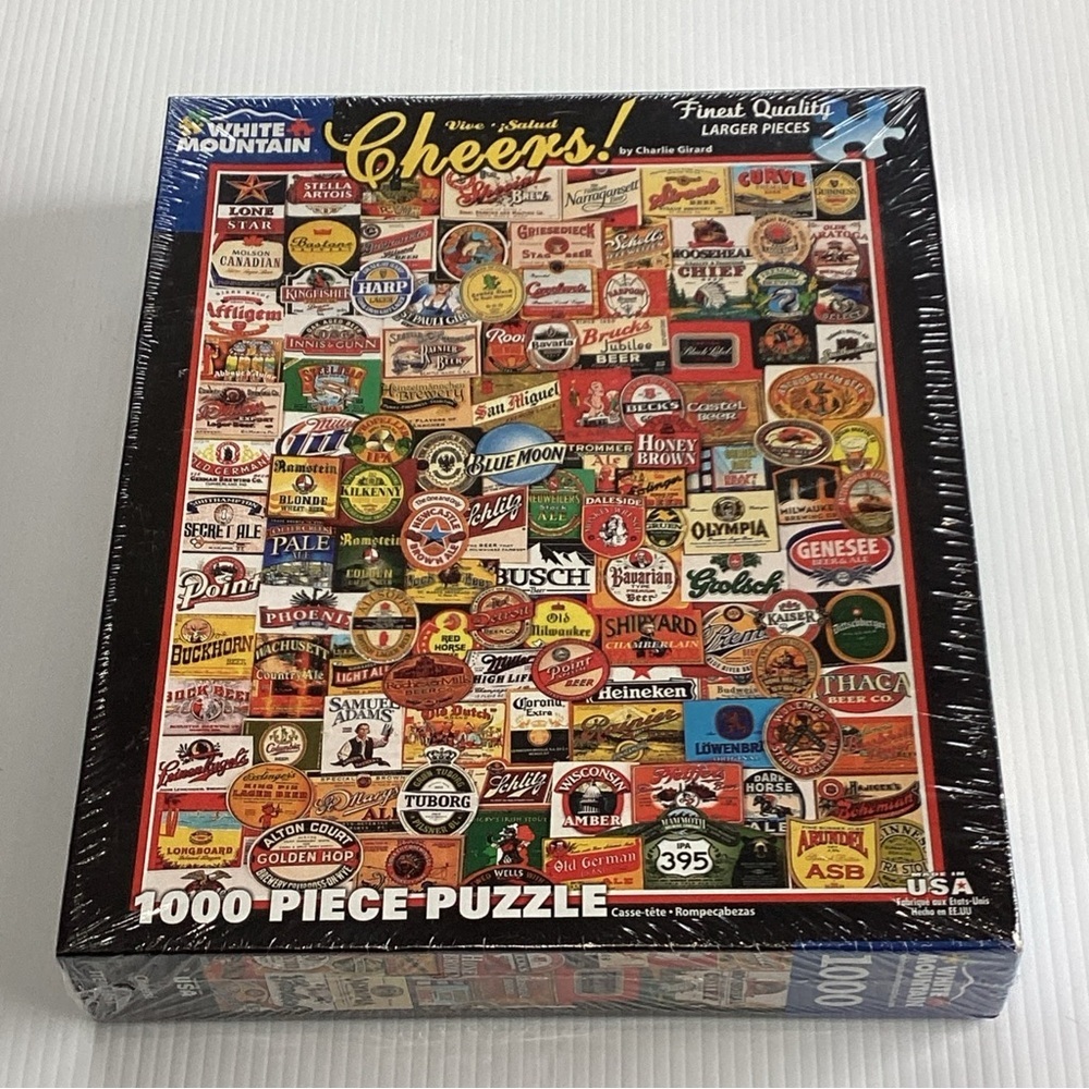 White Mountain 1000 piece Beer Label Jigsaw Puzzle Cheers Vive Salud New Sealed